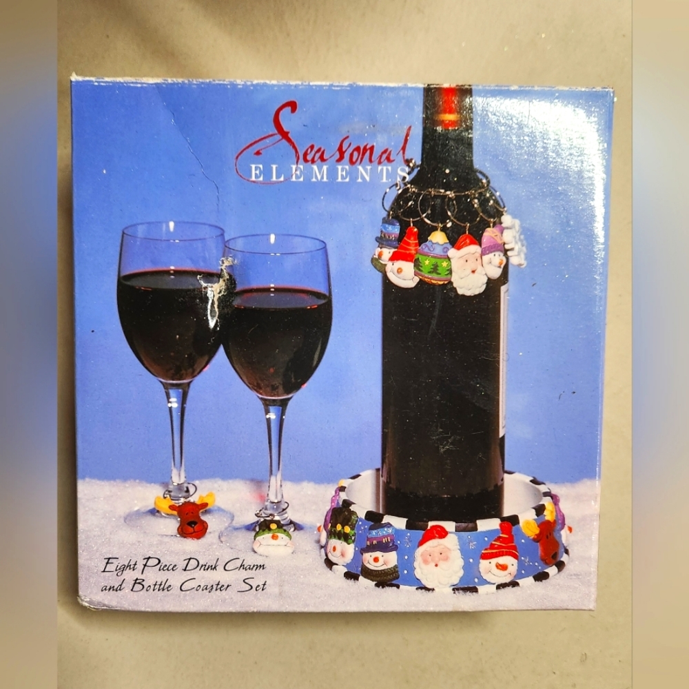 Vintage Seasonal Elements Eight Piece Drink Charm and Bottle Coaster Set